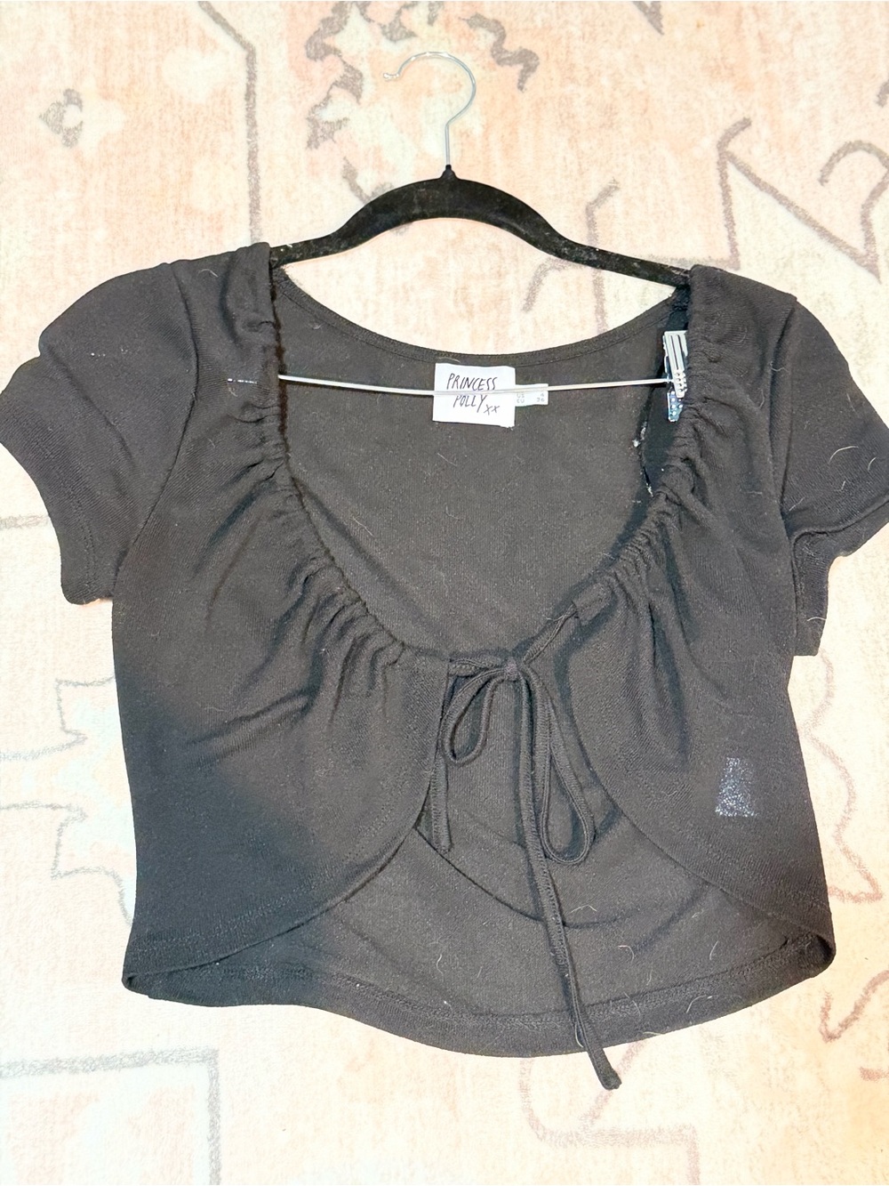 Princess Polly Black Tie-Front Scoop Crop Top